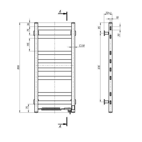 Рушникосушка Авангард 360х800 Sensor лівобічна з таймером, біла 12-028153-3680 фото