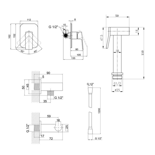 Комплект для душу Qtap Namesti Chrome: Змішувач QTNAM6025102NC + Шланг QTHADPVC120C + Лійка QTCRMB120 + Підключення QTCRMBH130 QTNAM6025102NC47550 фото