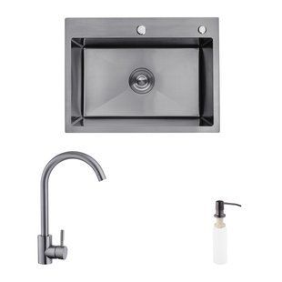 Комплект кухонна мийка Kroner Schwarze-5843HM PVD + змішувач Edelstahl Klassisch-SCH035PVD + дозатор Spender-026 KRS5843HMPVDSCH035PVDSP026 фото