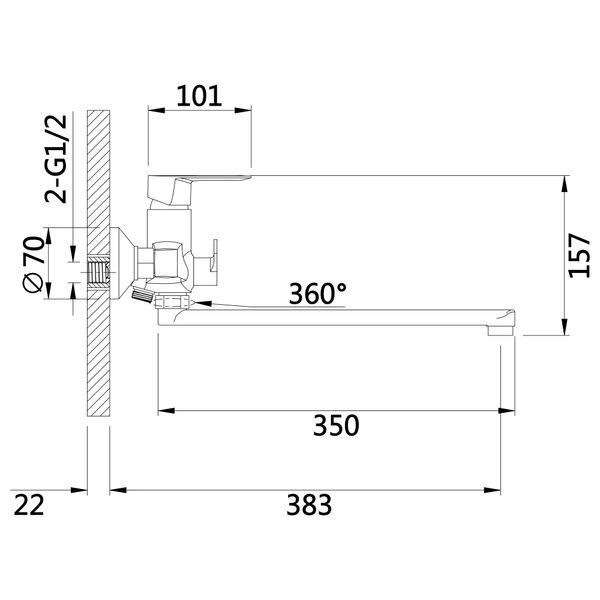 Змішувач для ванни Lidz Latwa 005 з поворотним виливом (з душовим гарнітуром) (k35) LDLAT005BLA45420 Black LDLAT005BLA45420 фото