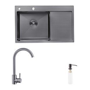 Комплект кухонна мийка Kroner Schwarze-7849LHM PVD + змішувач Edelstahl Klassisch-SCH035PVD + дозатор Spender-026 KRS7849LHMPVDSCH035PVDSP026 фото