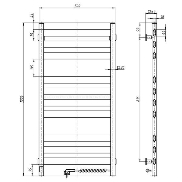Рушникосушка Ellipse 500х1000 Sensor правобічна з таймером, білий оксамит 12-845053-5010 фото