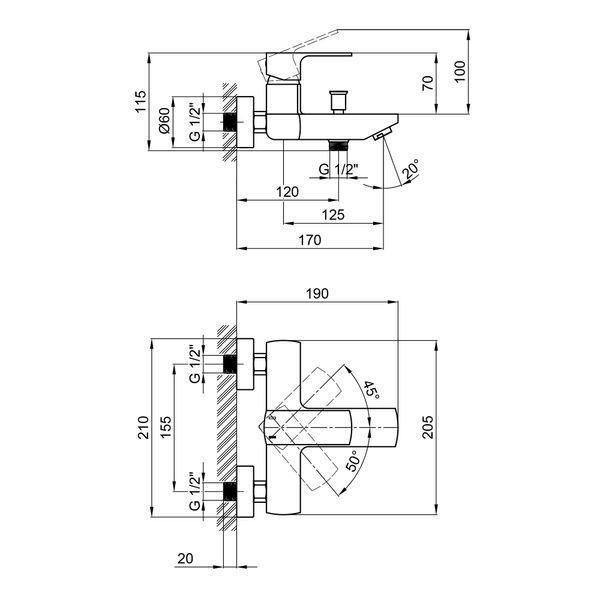 Змішувач для ванни Qtap Lipno QTNH3023101DG Graphite QTNH3023101DG фото