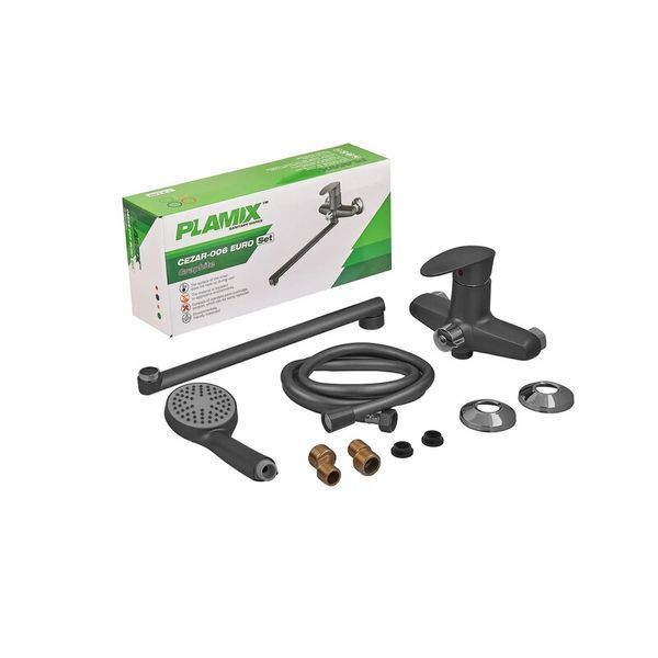 Змішувач для ванни PLAMIX Cezar-006 EURO SET Graphite, пластик ABS, довгий вилив, колір графіт PM0747 фото