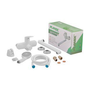 Змішувач для ванни PLAMIX Lucas-006 EURO SET White, пластиковий ABS, білий, довгий вилив 35 см PM0709 фото