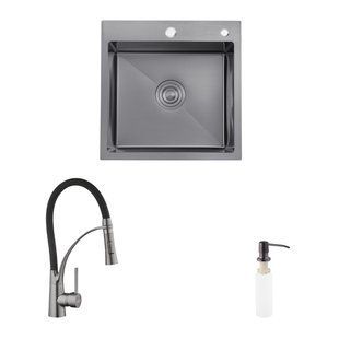 Комплект мийка Kroner Schwarze-5050HM PVD + чорний змішувач Ersel-GRP03393BLK + дозатор KRS5050HMPVDGRP03393BLKSP026 фото