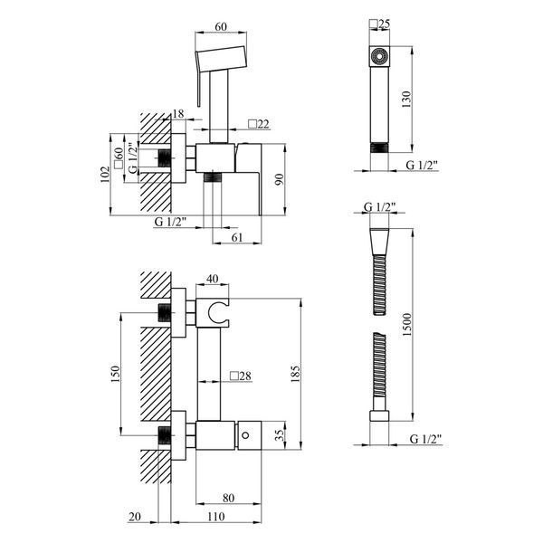 Набір 3 в 1 для ванної кімнати Kroner Edelstahl Kubus PVD063 SS12548 фото