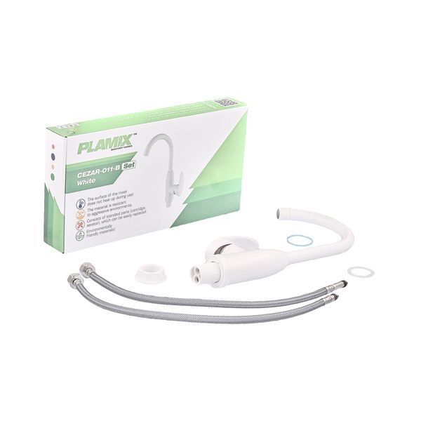 Білий пластиковий змішувач для кухні Plamix Cezar-011-B White (з підводкою SET) PM0667 фото
