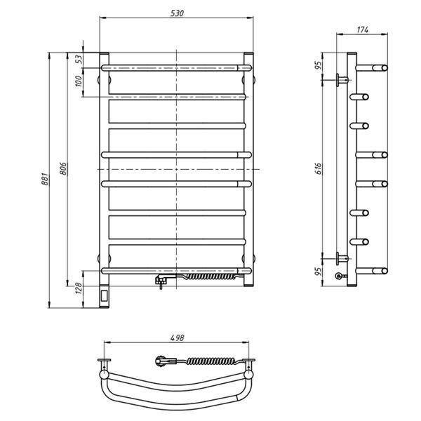 Рушникосушка Омега 530х800 Sensor права з таймером 12-015033-5380 фото