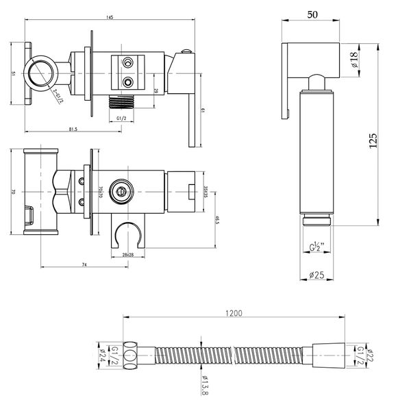 Набор для гігієнічного душу Qtap Inspai-Varius прямокутний QT259710842859NB Black Matt QT259710842859NB фото