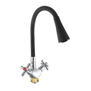 Смеситель для кухни Zerix TLT 722 Reflector Black с гибким силиконовым изливом, черный (ZX5989) ZX5989 фото